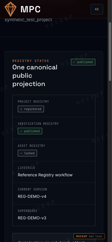 The Public Explorer at 390 pixels wide, with the registry status fields stacked in a single column.