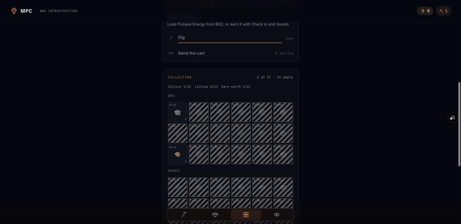 The collection grid, three slots filled and the rest showing only a grade.